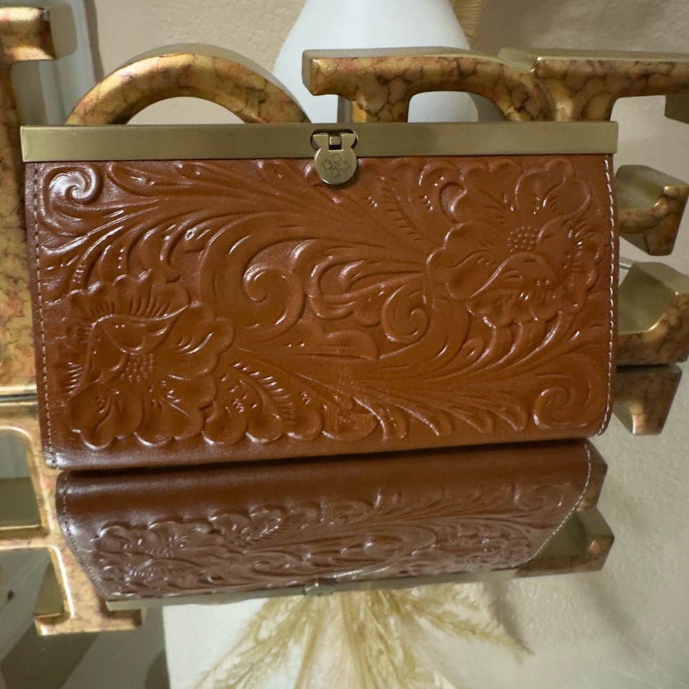 Patricia Nash Embossed Leather Clutch in Rich Brown
